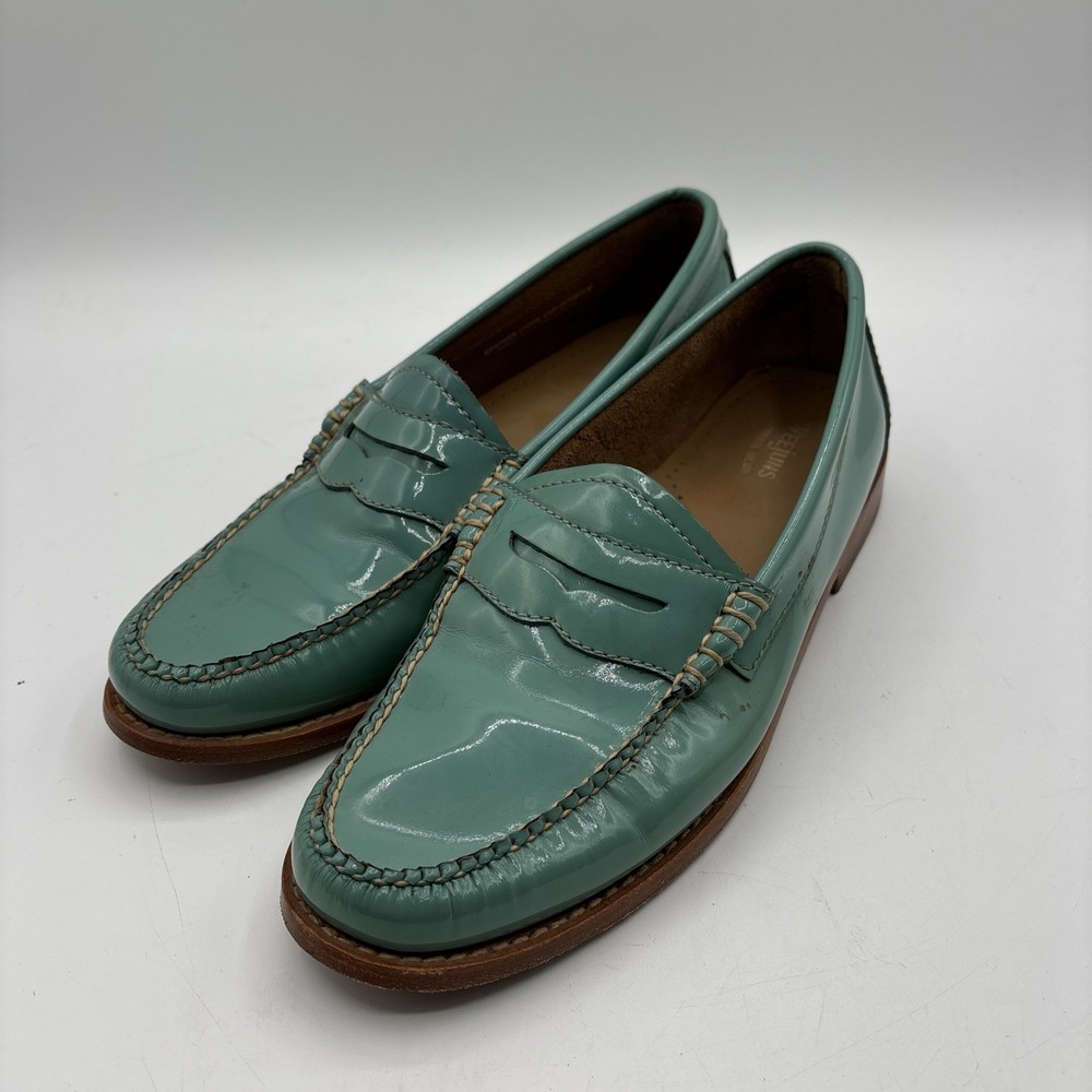 G.H Bass Weejuns Whitney Penny Loafers Women's 8 M Teal Blue Patent Leather